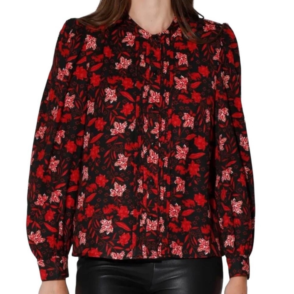Walter Baker Black Red Floral Long-Sleeve Blouse